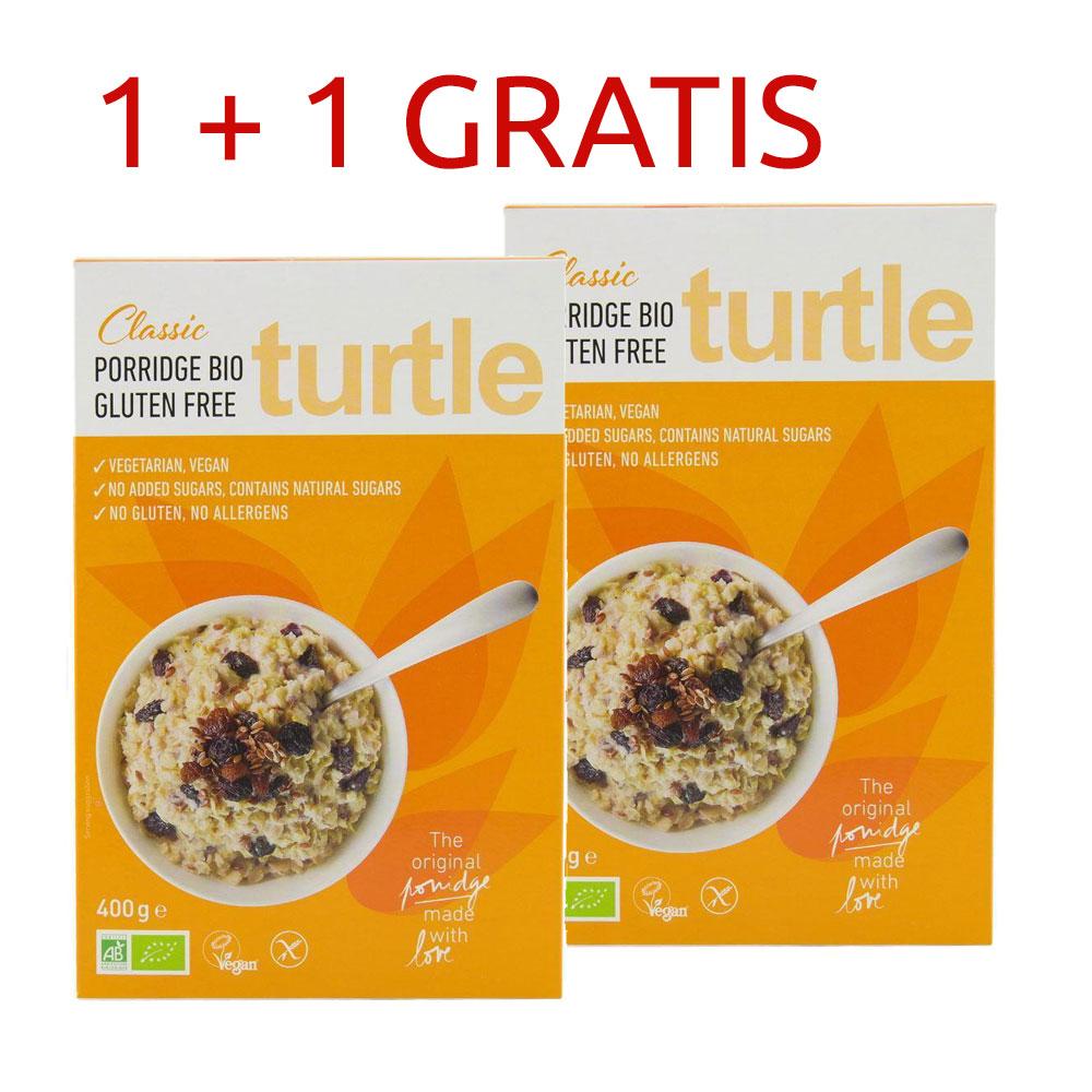 Cereale Turtle Classic FARA GLUTEN, cu stafide si seminte de in, pachet 1+1 gratis, ecologic